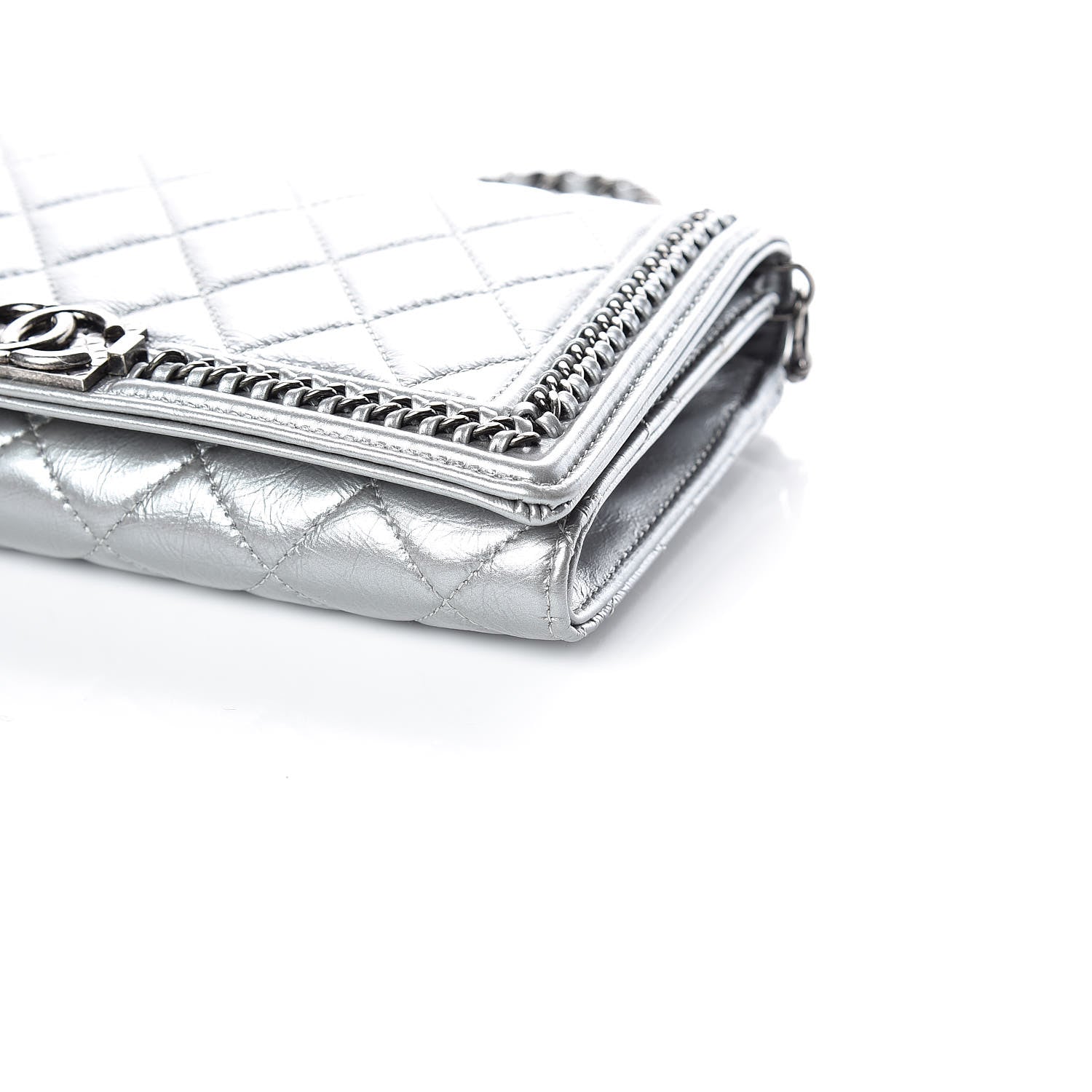 Chanel Metallic Calfskin Quilted Chain Around Boy Wallet On Removable Chain WOC Silver 7 of 11