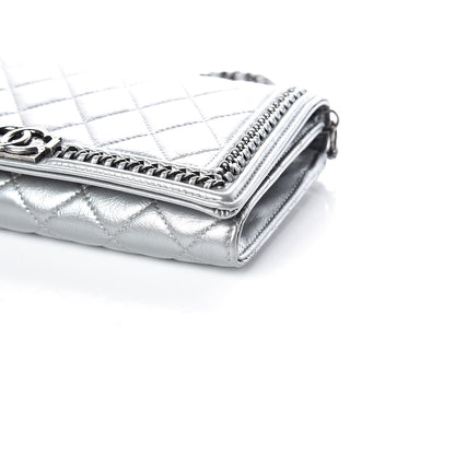 Chanel Metallic Calfskin Quilted Chain Around Boy Wallet On Removable Chain WOC Silver 7 of 11