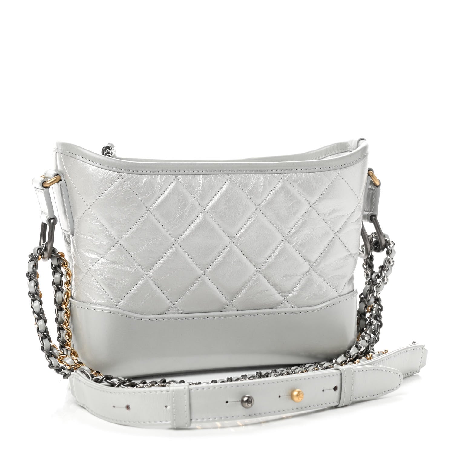 Chanel Metallic Aged Calfskin Quilted Small Gabrielle Hobo Light Silver 3 of 9