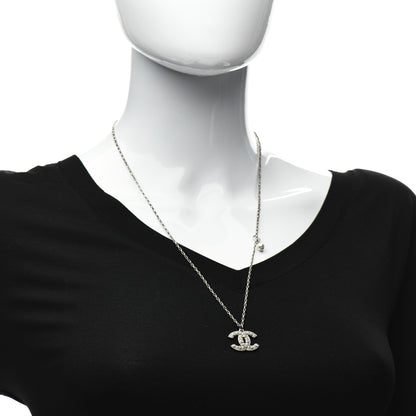 Chanel Crystal Pearl CC Pendant Necklace Silver 2 of 4