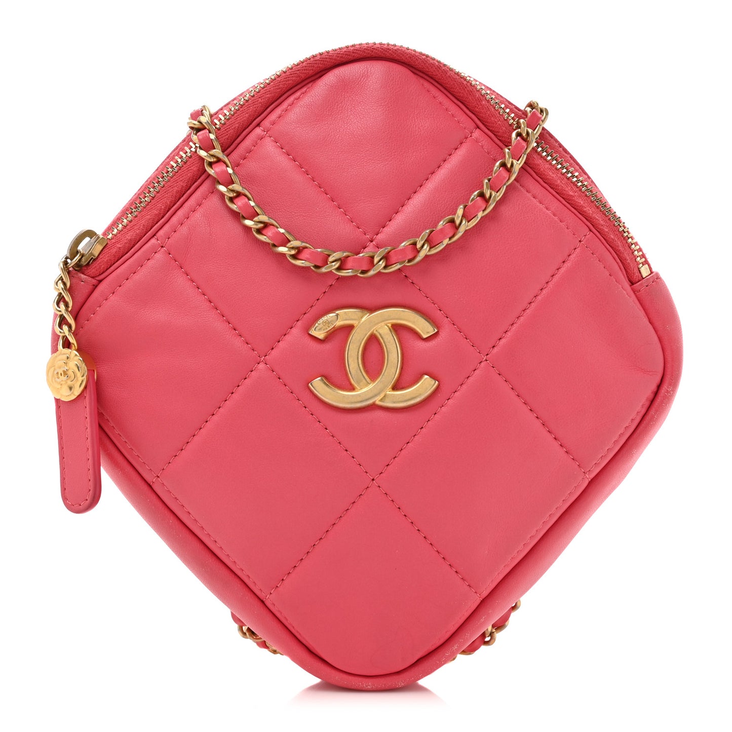 Lambskin Quilted Diamond Clutch With Chain Pink