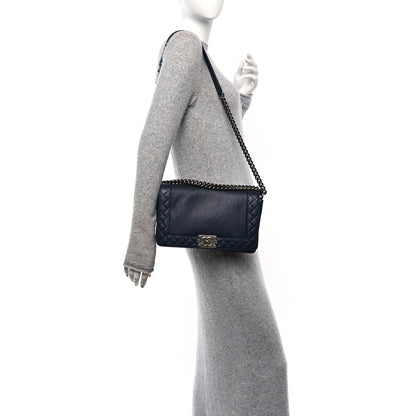 Chanel Calfskin New Medium Boy Reverso Flap Navy 2 of 12