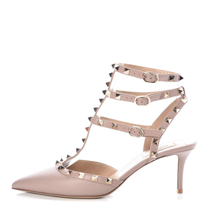 Valentino Garavani Nappa Rockstud Ankle Strap Low Heel Pumps 40 Poudre 1 of 9