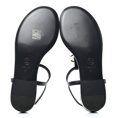 Chanel Lambskin Crystal CC Thong Sandals 37 Navy Blue 5 of 8