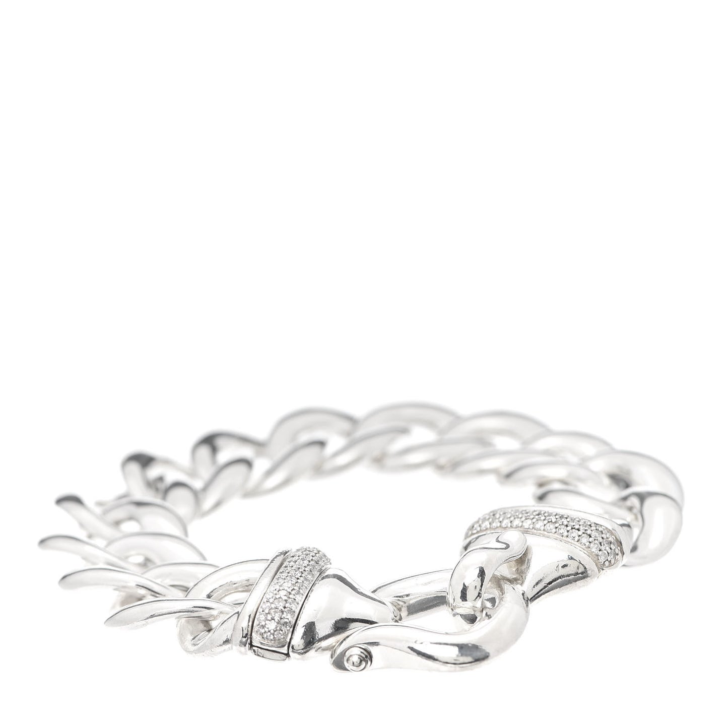 Sterling Silver Diamond 20mm Curb Link Buckle Bracelet