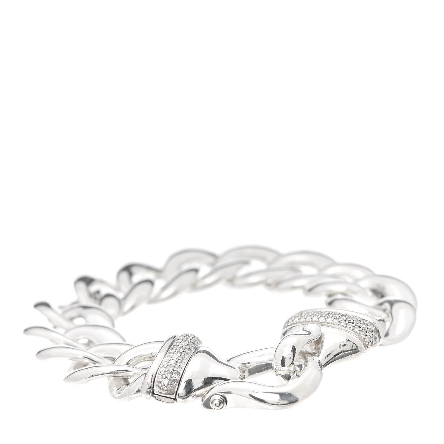 David Yurman Sterling Silver Diamond 20mm Curb Link Buckle Bracelet 1 of 5