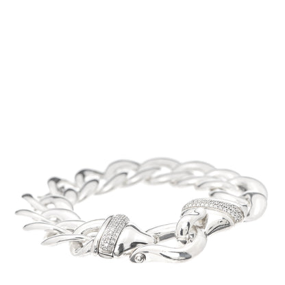 David Yurman Sterling Silver Diamond 20mm Curb Link Buckle Bracelet 1 of 5