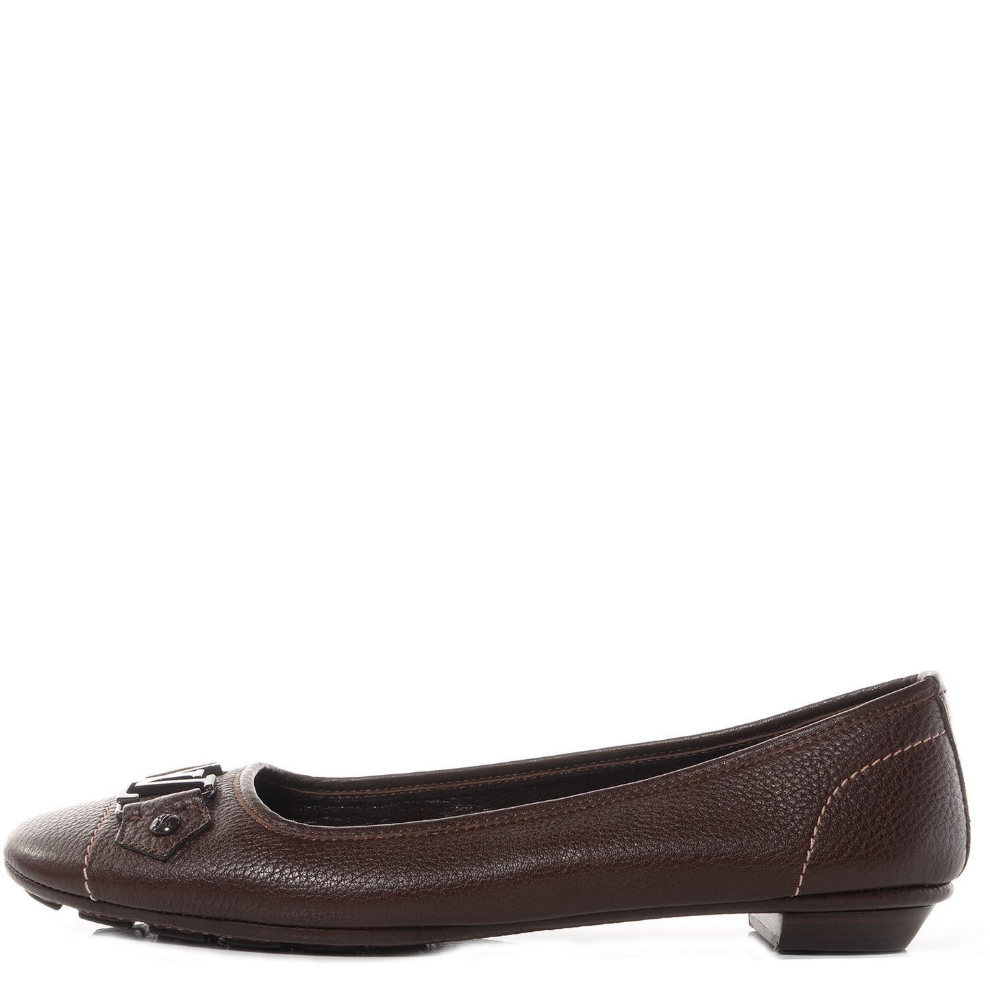 Pebbled Leather Oxford Ballerina Flats 42 Marron