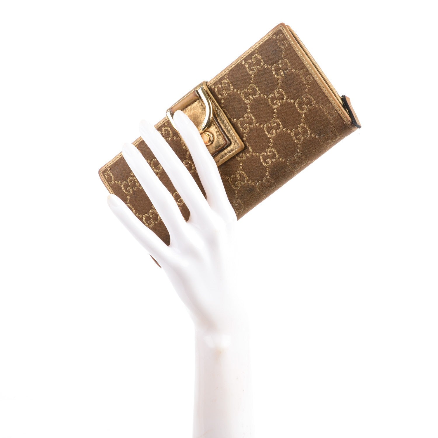 Gucci Satin Monogram Abbey Continental Wallet Gold 2 of 8