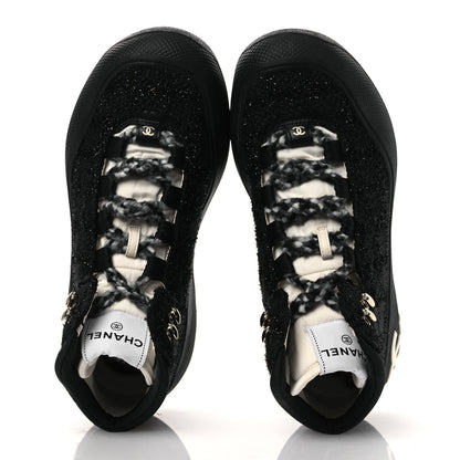 Chanel Tweed CC Lace Up Ankle Snow Boots 38.5 Black 2 of 11