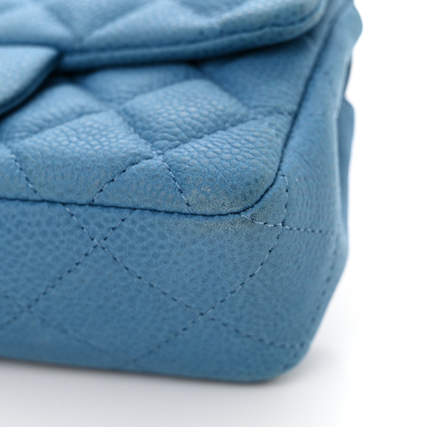 Iridescent Caviar Quilted Extra Mini Flap Light Blue