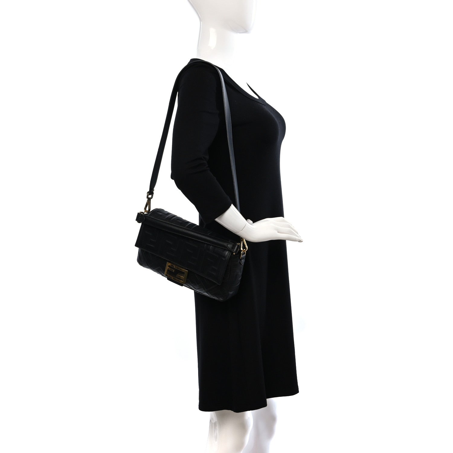 Fendi Nappa FF 1974 Embossed Baguette Black 2 of 8