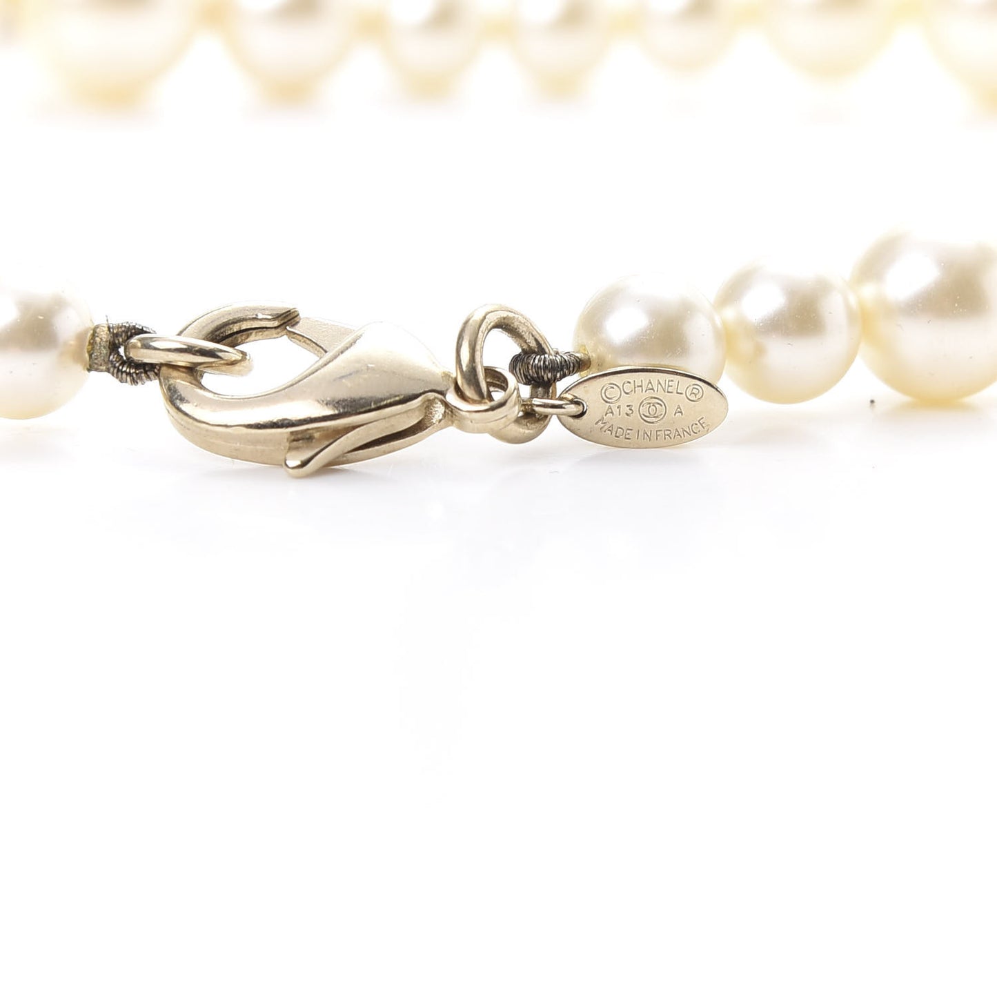 Pearl Crystal Long CC Necklace Gold