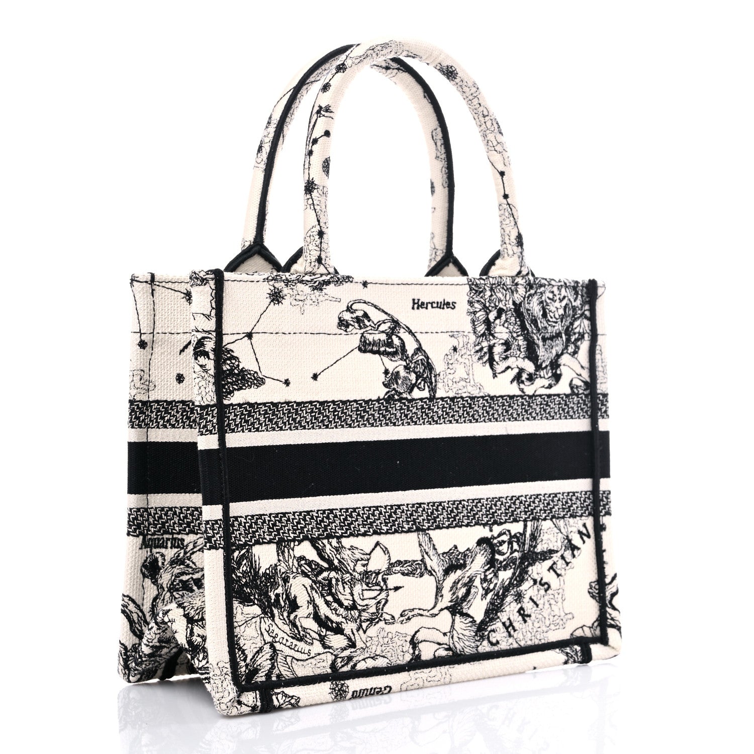 Christian Dior Canvas Embroidered Small Zodiac Toile De Jouy Book Tote Latte 3 of 7