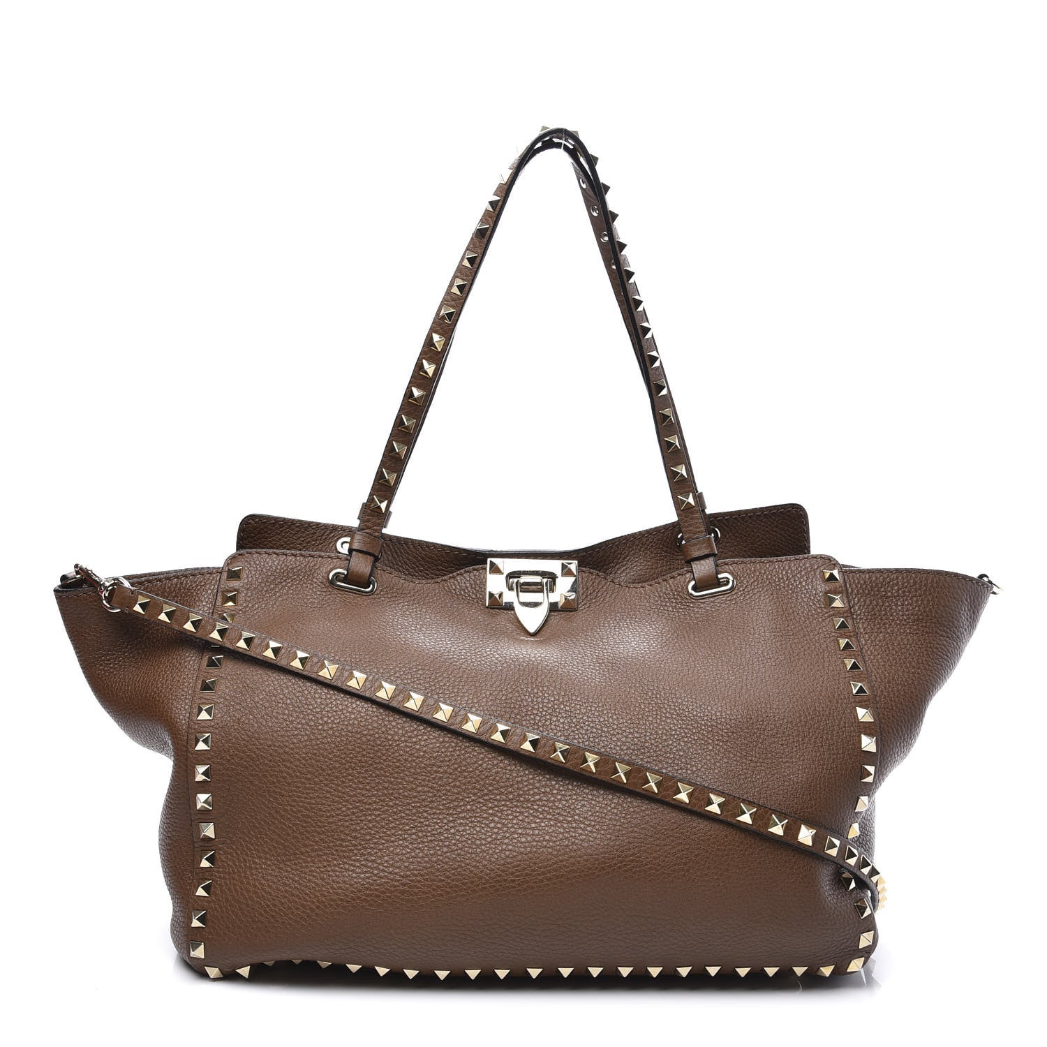 Valentino Garavani Pebbled Calfskin Medium Rockstud Tote Brown 1 of 10