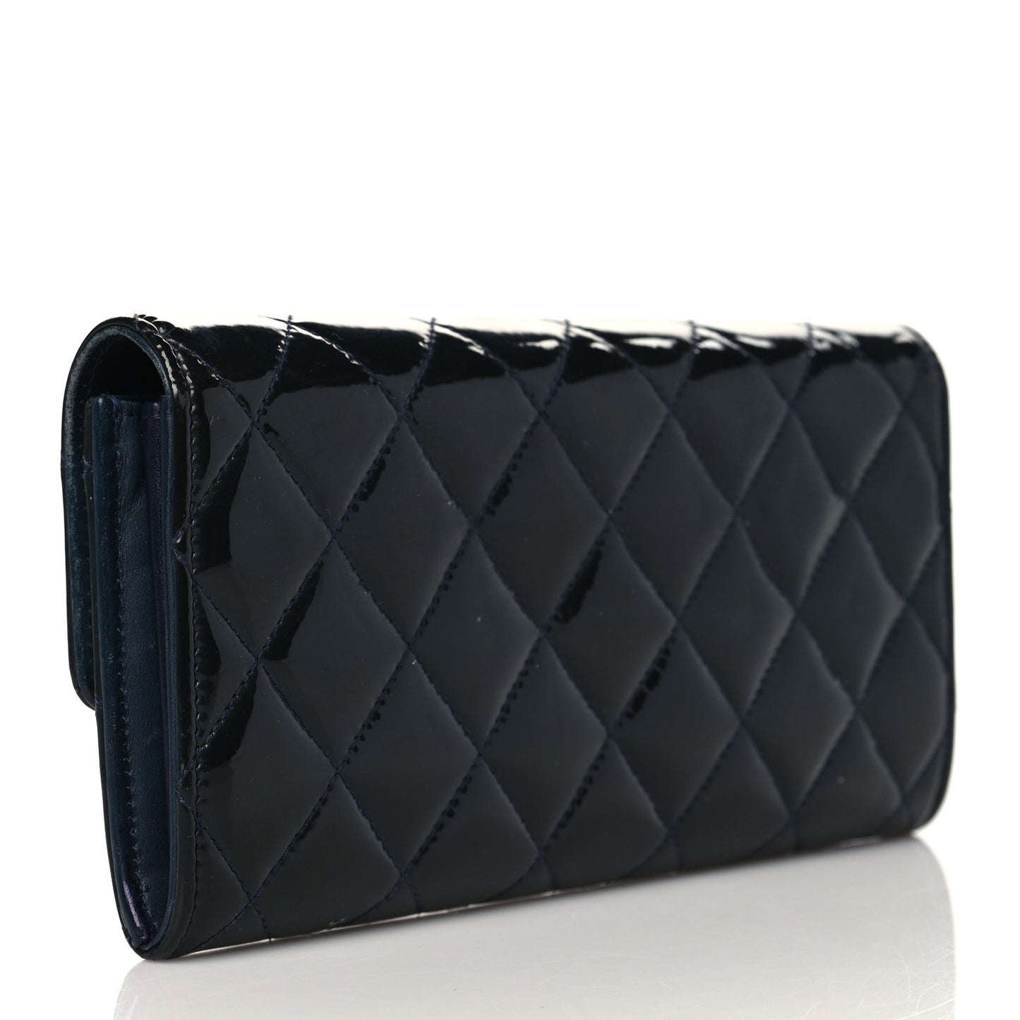 Patent Quilted Large Flap Wallet Navy