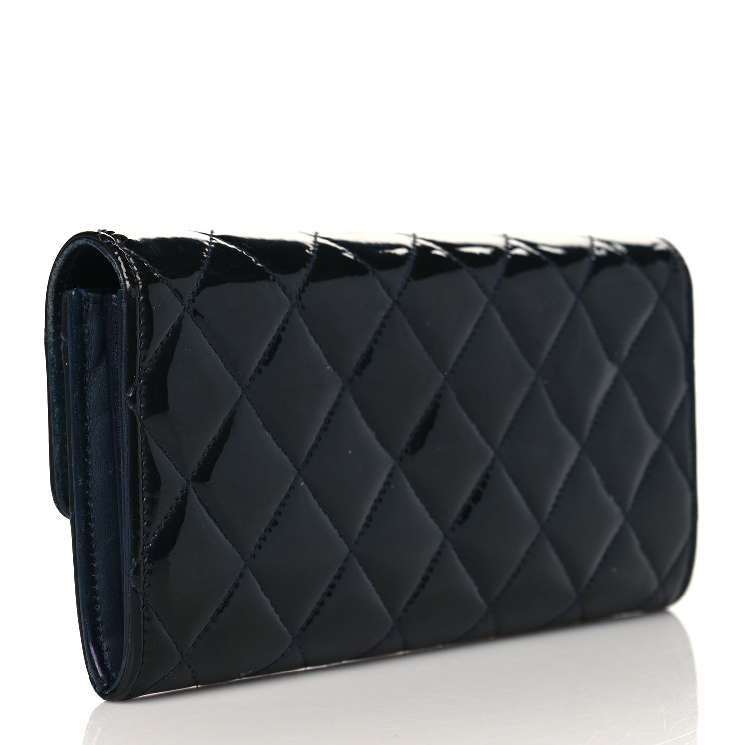 Chanel Patent Quilted Large Flap Wallet Navy 3 of 10