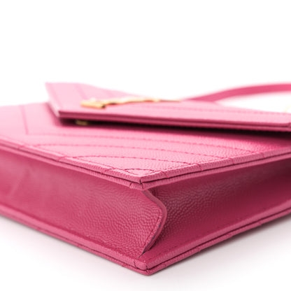 Saint Laurent Grain De Poudre Matelasse Chevron Monogram Envelope Chain Wallet Fresh Fuchsia 9 of 10
