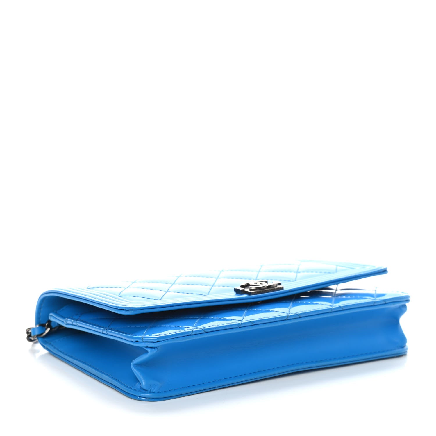 Chanel Patent Calfskin Quilted Boy Wallet On Chain WOC Blue 3 of 9