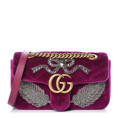 Gucci Velvet Matelasse Embroidered Mini GG Marmont Shoulder Bag Bordeaux 1 of 11