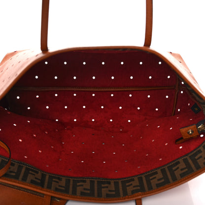 Fendi Vitello Zucca Perforated Medium Roll Tote Miel Rosso Tobacco 5 of 13