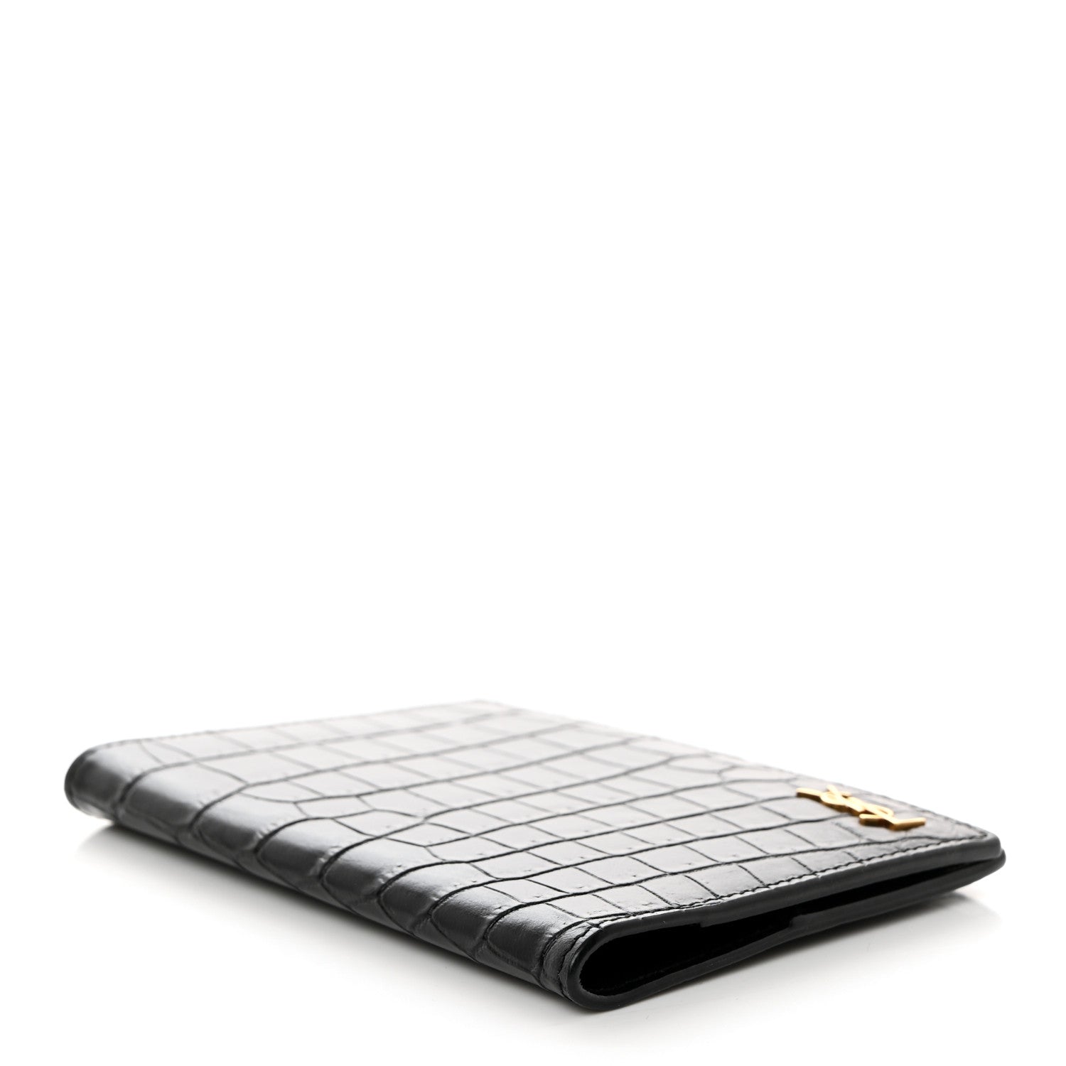 Saint Laurent Crocodile Embossed Tiny Cassandre Passport Holder Black 4 of 8