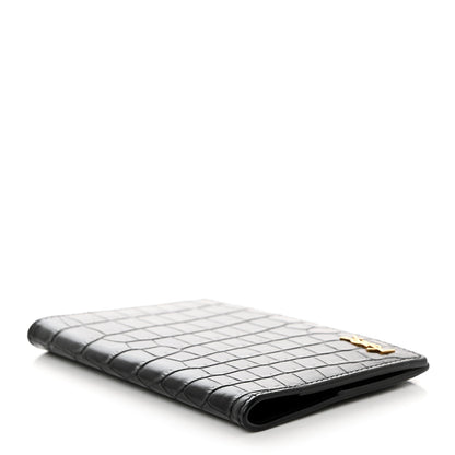 Saint Laurent Crocodile Embossed Tiny Cassandre Passport Holder Black 4 of 8