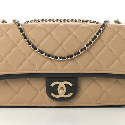 Chanel Calfskin Quilted Medium Graphic Flap Beige Black 8 of 15