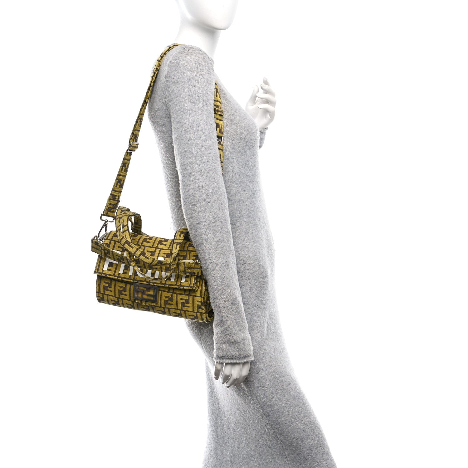 Fendi x FRGMT Woven Fabric Jacquard FF Embroidered Baguette Foldable Tote Tobacco Mimosa 2 of 12