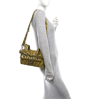 Fendi x FRGMT Woven Fabric Jacquard FF Embroidered Baguette Foldable Tote Tobacco Mimosa 2 of 12