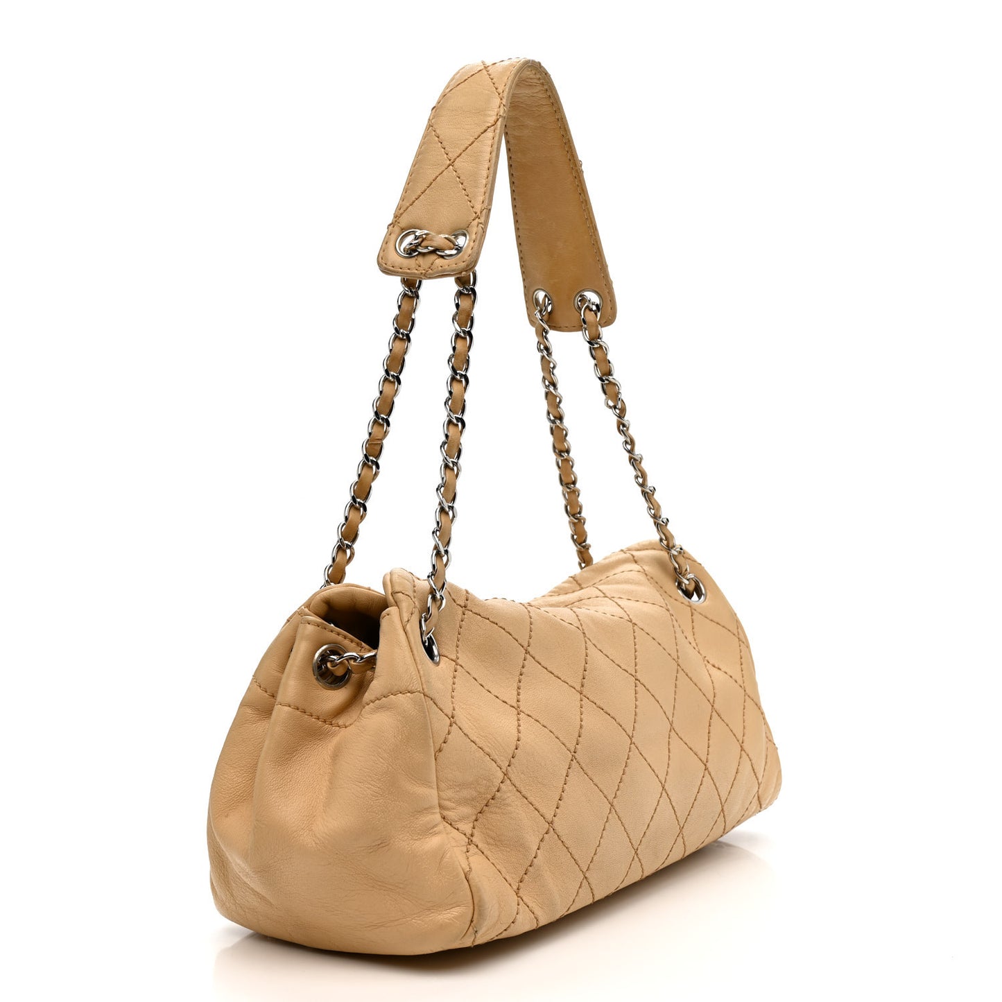 Lambskin Stitched Accordion Tote Beige