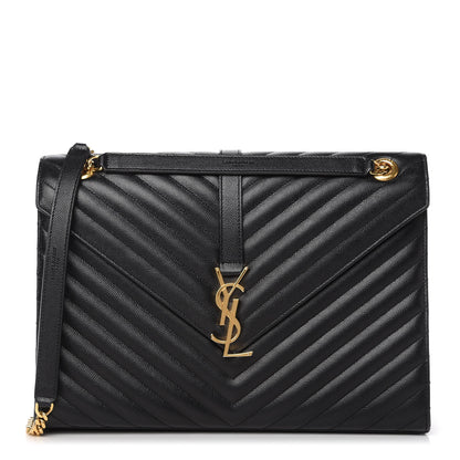 Saint Laurent Grain De Poudre Matelasse Chevron Large Monogram Satchel Black 1 of 9