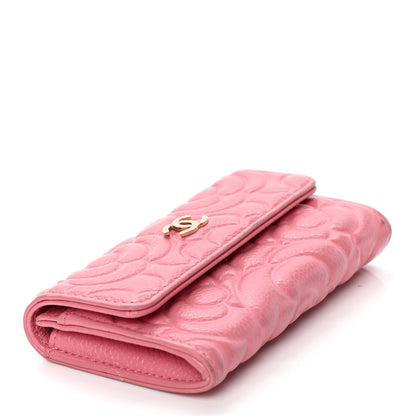 Chanel Caviar Camellia Embossed Card Holder Wallet Pink 3 of 4