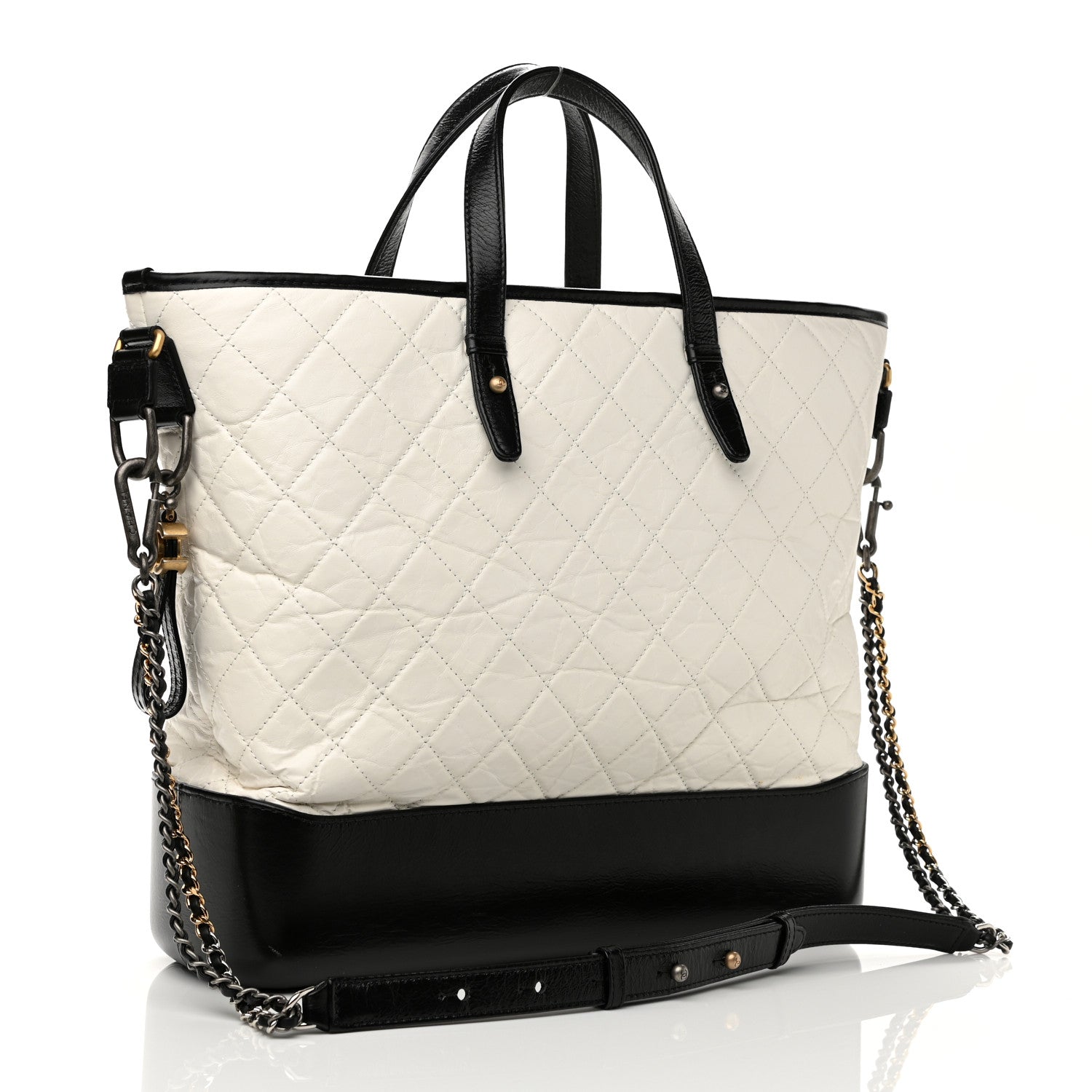 Chanel Aged Calfskin Quilted Large Gabrielle Shopping Tote White Black 3 of 10