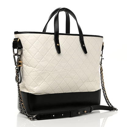 Chanel Aged Calfskin Quilted Large Gabrielle Shopping Tote White Black 3 of 10
