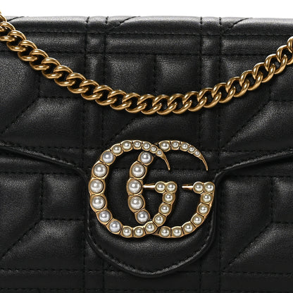Gucci Calfskin Matelasse Mini Pearly GG Marmont Chain Wallet Black 8 of 10