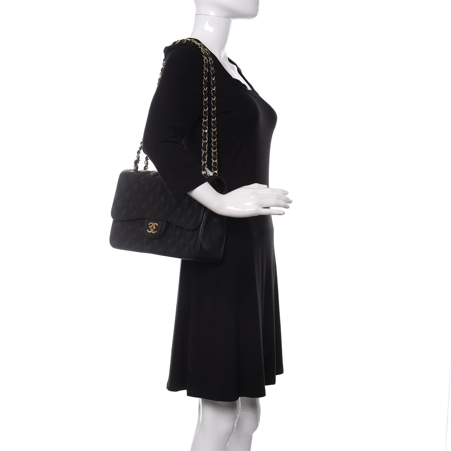 Caviar Quilted Jumbo Double Flap Black