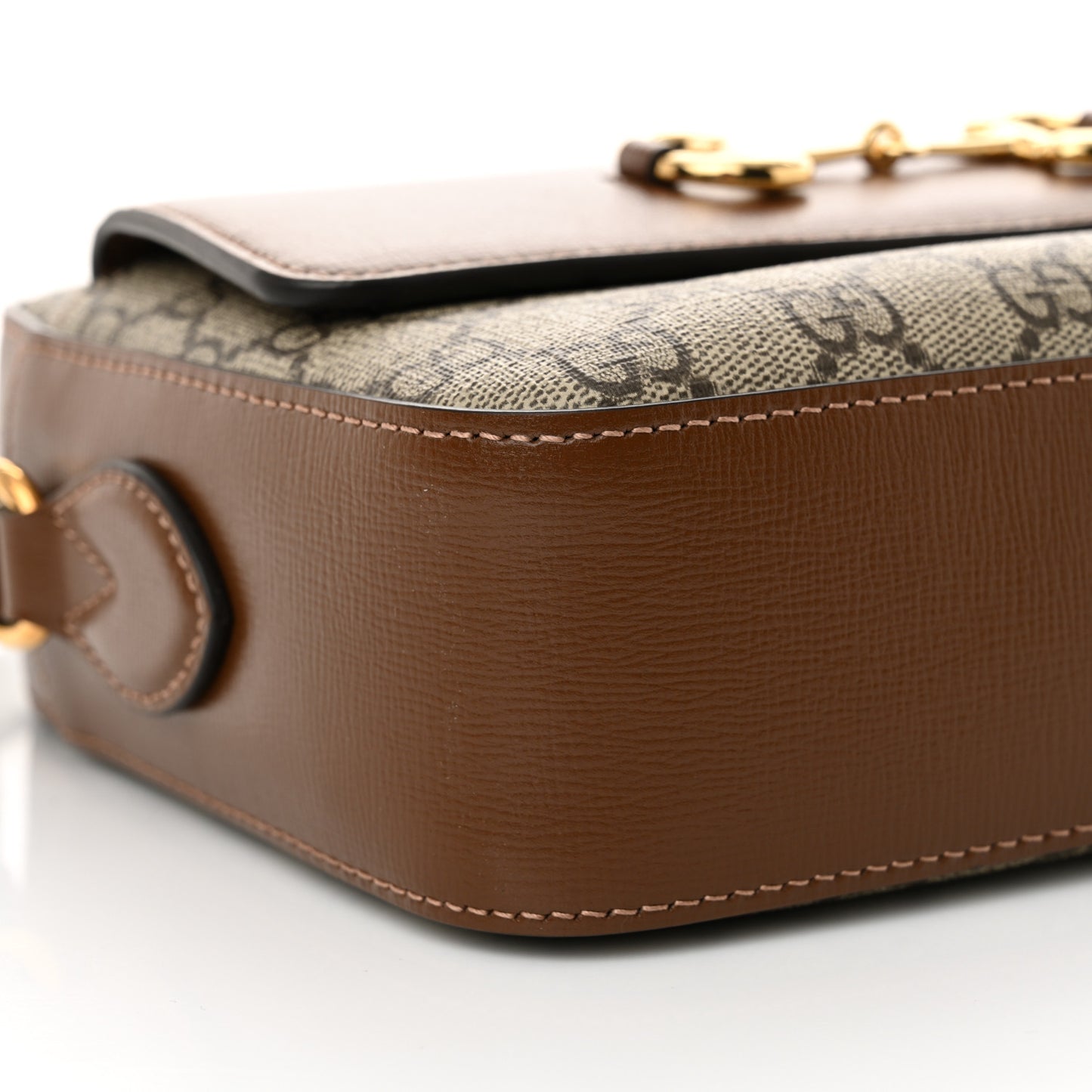GG Supreme Monogram Small Horsebit 1955 Shoulder Bag Beige Brown Sugar