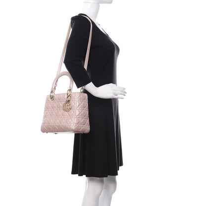 Christian Dior Pearly Lambskin Cannage Medium Lady Dior Lotus 2 of 9