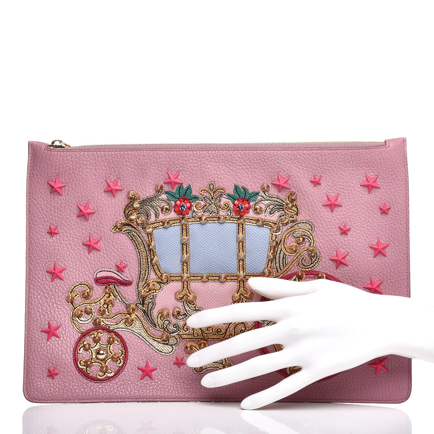 Dolce & Gabbana Calfskin Carriage Zip Clutch Bag Pink 2 of 6