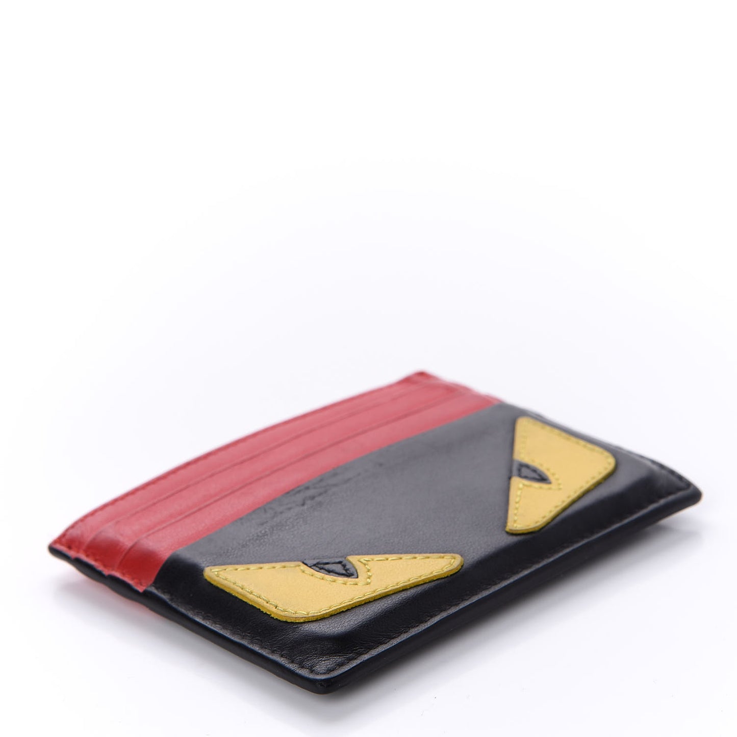 Vitello Century Monster Eyes Inlay Card Holder Black Giallo Rosso