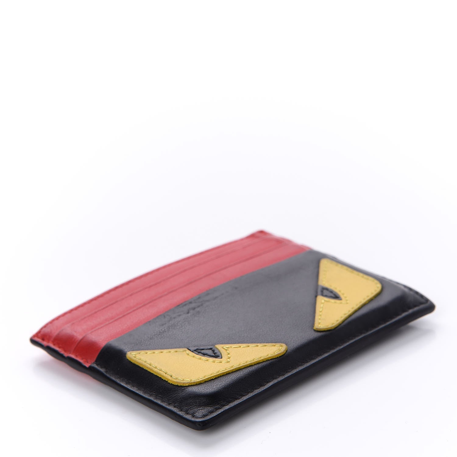 Fendi Vitello Century Monster Eyes Inlay Card Holder Black Giallo Rosso 4 of 10