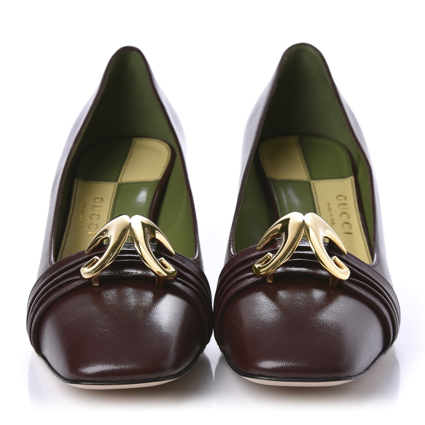 Malaga Kid Half Moon GG Square Toe Pumps 39.5 Bordeaux