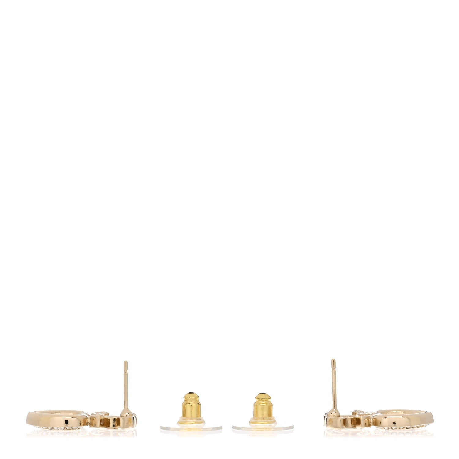 Chanel Metal Crystal CC Heart Drop Earrings Gold 3 of 5