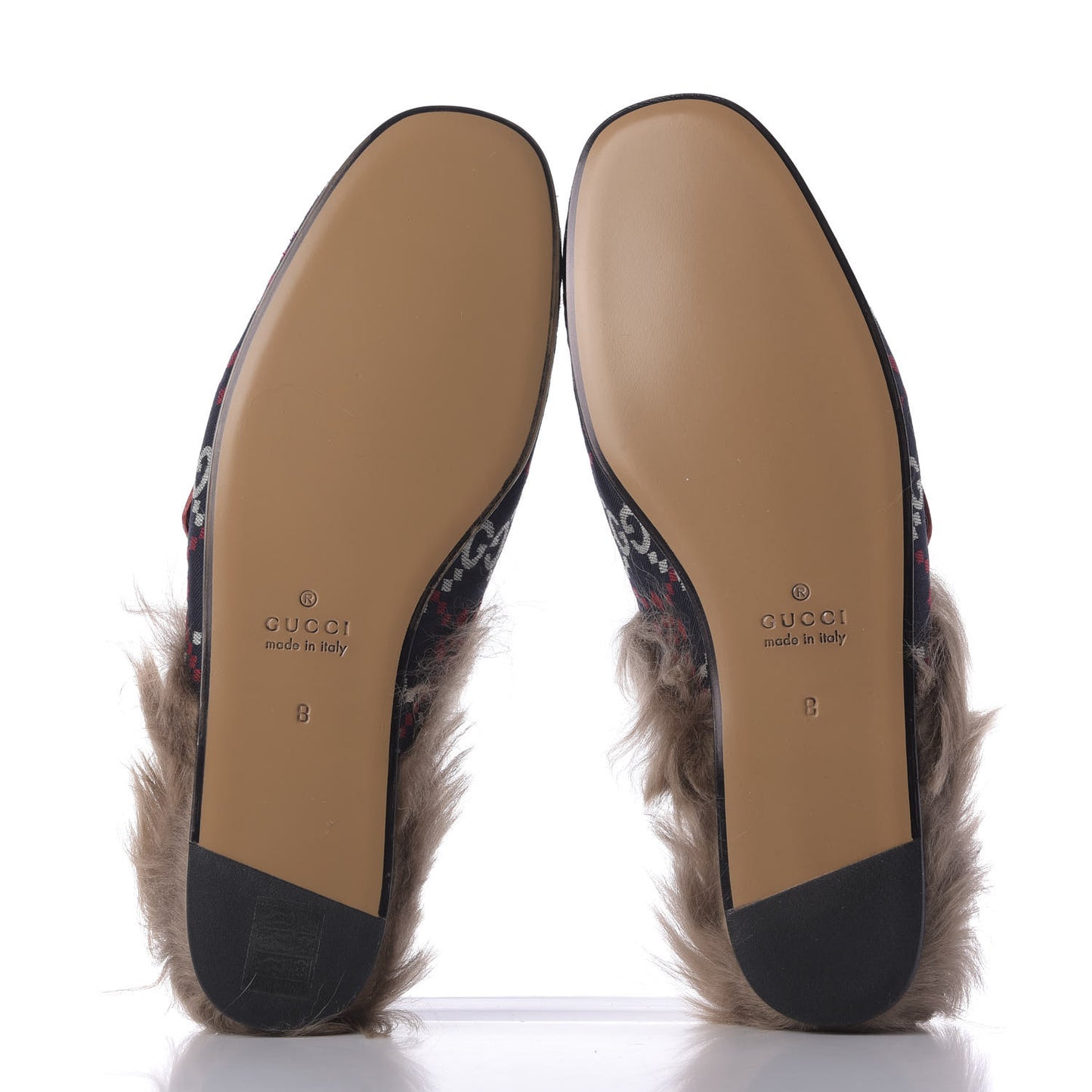Canvas GG Monogram Diamond Fur Web GG Mens Princetown Slippers 8 Midnight Blue Hibiscus Red
