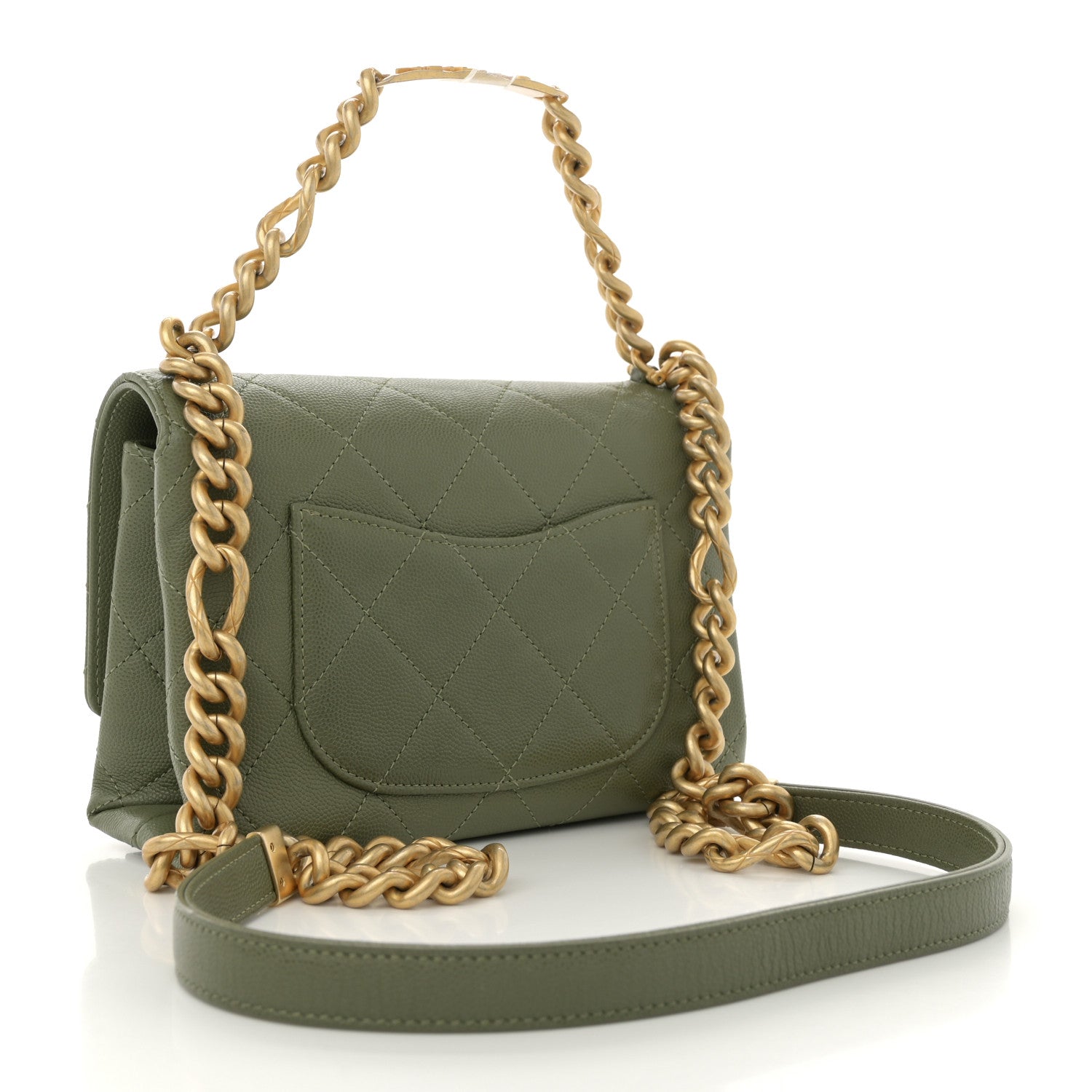 Chanel Caviar Quilted Mini Bracelet On Chain Flap Green 3 of 13