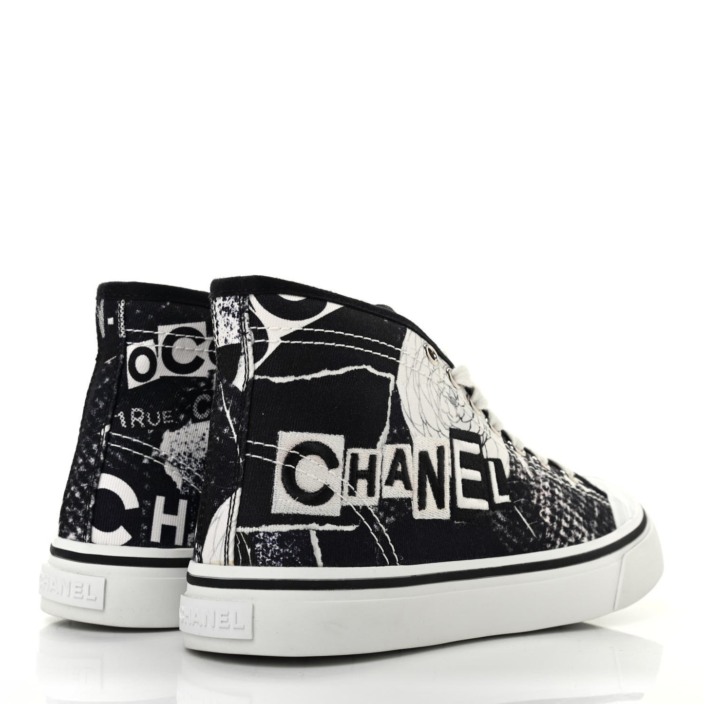 Printed Fabric High Top Logo Sneakers 38 White Black