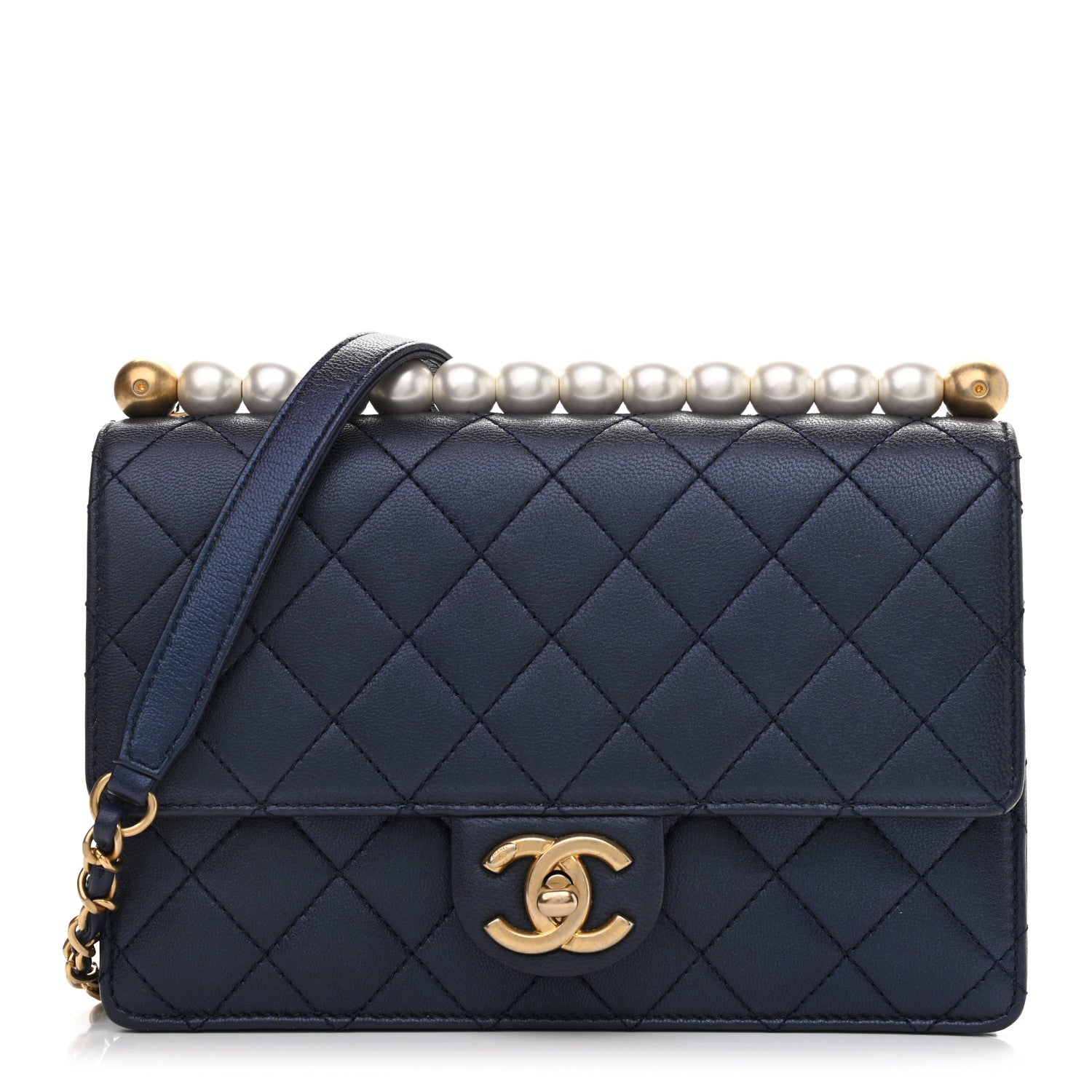 Chanel Iridescent Lambskin Quilted Small Chic Pearls Flap Blue 1 of 10