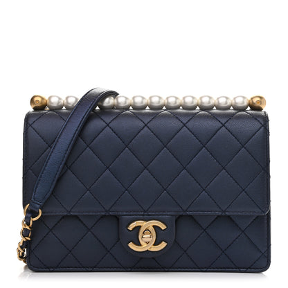 Chanel Iridescent Lambskin Quilted Small Chic Pearls Flap Blue 1 of 10
