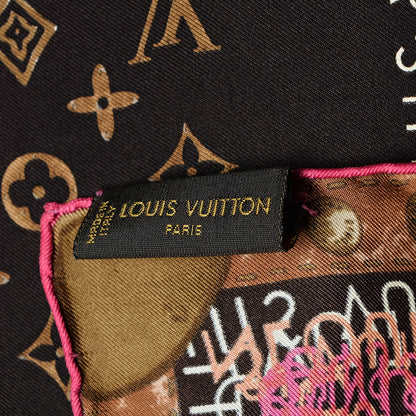Louis Vuitton Silk Monogram Map Square Scarf Cassis 4 of 5
